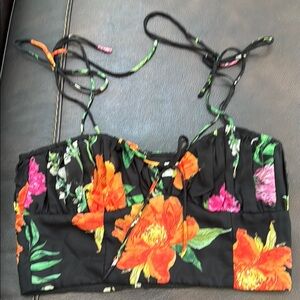 Women’s boho Floral pink, orange Black Crop Top